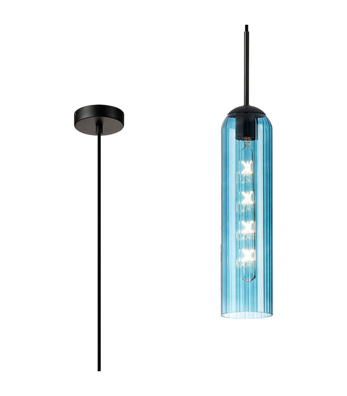 Clarkson 10cm Single Pendant 1 Light Adjustable E27 Satin Black / Blue-1