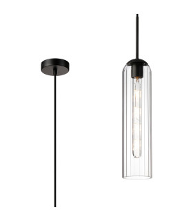 Clarkson 10cm Single Pendant 1 Light Adjustable E27 Satin Black / Clear-1