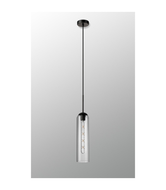 Clarkson 10cm Single Pendant 1 Light Adjustable E27 Satin Black / Clear-10