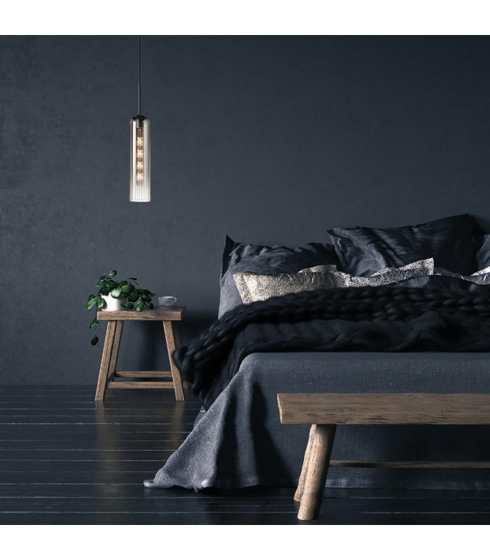 Clarkson 10cm Single Pendant 1 Light Adjustable E27 Satin Black / Smoke Fade-4