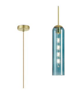 Clarkson 10cm Single Pendant 1 Light Adjustable E27 Satin Gold / Blue-1