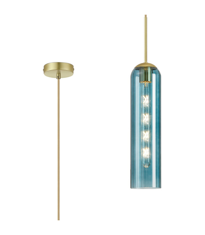 Clarkson 10cm Single Pendant 1 Light Adjustable E27 Satin Gold / Blue-1