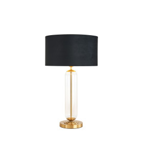 Clarkson Tubular Table Lamp 1 Light E27 Brass Gold/Clear Glass/Black/Prosecco 40cm Velvet Shade-1