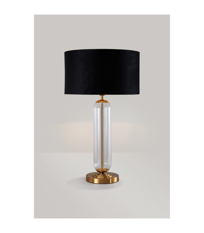 Clarkson Tubular Table Lamp 1 Light E27 Brass Gold/Clear Glass/Black/Prosecco 40cm Velvet Shade-3