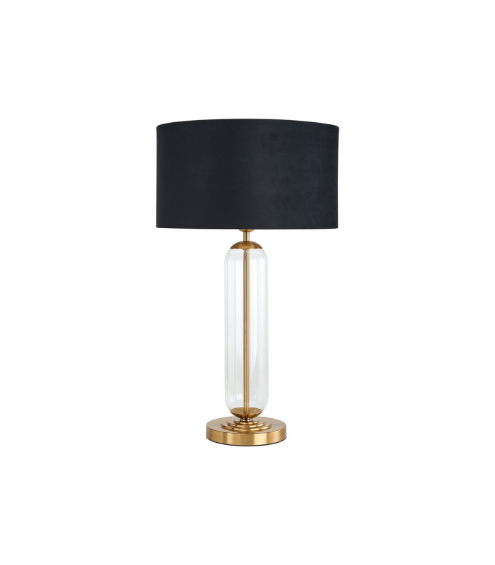 Clarkson Tubular Table Lamp 1 Light E27 Brass Gold/Clear Glass/Black/Prosecco 40cm Velvet Shade-4