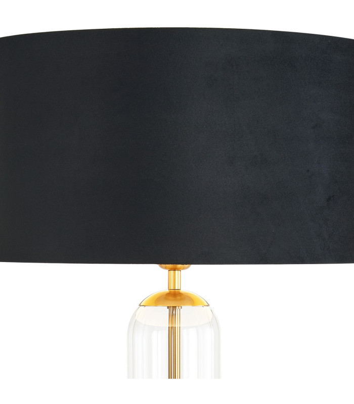 Clarkson Tubular Table Lamp 1 Light E27 Brass Gold/Clear Glass/Black/Prosecco 40cm Velvet Shade-5