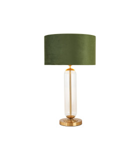 Clarkson Tubular Table Lamp 1 Light E27 Brass Gold/Clear Glass/Moss Green/Gold 40cm Velvet Shade-1