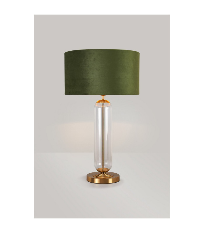 Clarkson Tubular Table Lamp 1 Light E27 Brass Gold/Clear Glass/Moss Green/Gold 40cm Velvet Shade-3