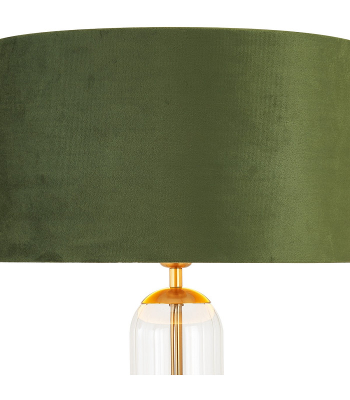 Clarkson Tubular Table Lamp 1 Light E27 Brass Gold/Clear Glass/Moss Green/Gold 40cm Velvet Shade-5
