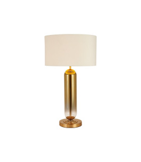 Clarkson Tubular Table Lamp 1 Light E27 Brass Gold/Gold Fade Glass/Ivory/Champagne 40cm Velvet Shade-1