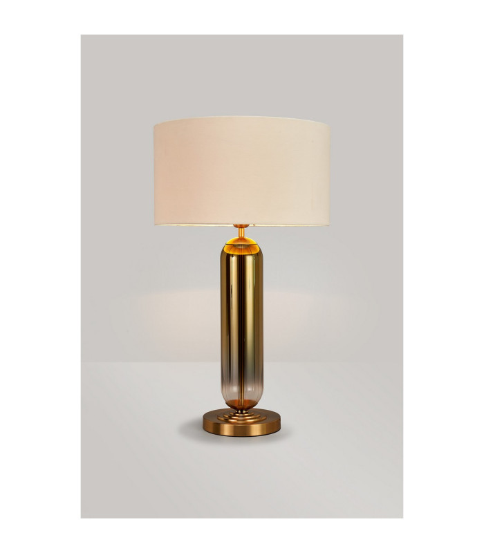 Clarkson Tubular Table Lamp 1 Light E27 Brass Gold/Gold Fade Glass/Ivory/Champagne 40cm Velvet Shade-3