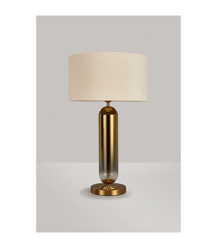 Clarkson Tubular Table Lamp 1 Light E27 Brass Gold/Gold Fade Glass/Ivory/Champagne 40cm Velvet Shade-7