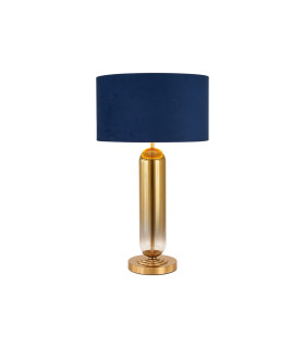 Clarkson Tubular Table Lamp 1 Light E27 Brass Gold/Gold Fade Glass/Navy/Gold 40cm Velvet Shade-1