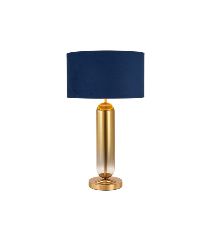 Clarkson Tubular Table Lamp 1 Light E27 Brass Gold/Gold Fade Glass/Navy/Gold 40cm Velvet Shade-1