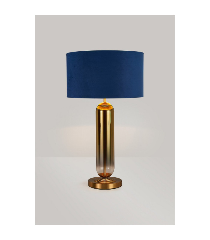 Clarkson Tubular Table Lamp 1 Light E27 Brass Gold/Gold Fade Glass/Navy/Gold 40cm Velvet Shade-3