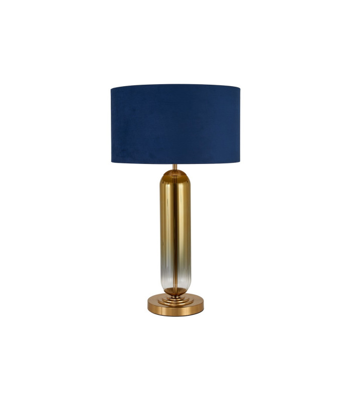 Clarkson Tubular Table Lamp 1 Light E27 Brass Gold/Gold Fade Glass/Navy/Gold 40cm Velvet Shade-4