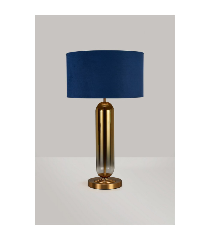 Clarkson Tubular Table Lamp 1 Light E27 Brass Gold/Gold Fade Glass/Navy/Gold 40cm Velvet Shade-7