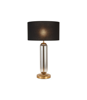 Clarkson Tubular Table Lamp 1 Light E27 Brass Gold/Smoke Fade Glass/Black 40cm Linen Shade-1