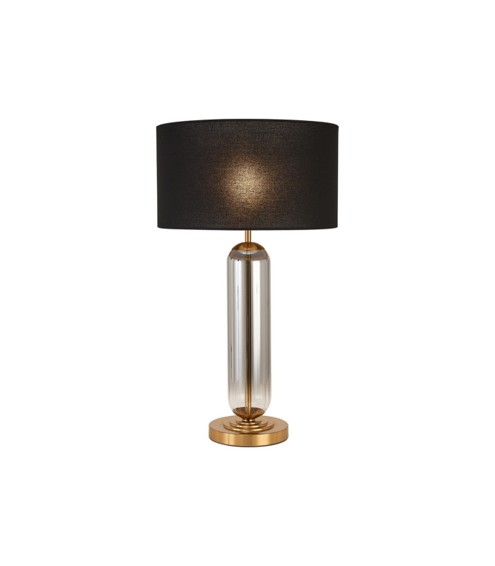 Clarkson Tubular Table Lamp 1 Light E27 Brass Gold/Smoke Fade Glass/Black 40cm Linen Shade-1