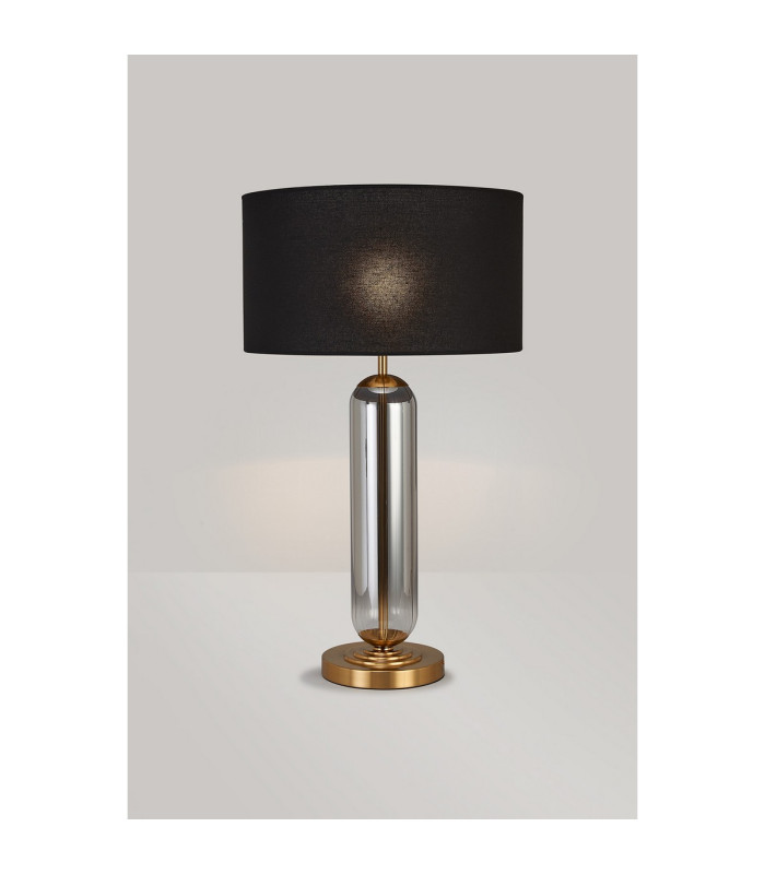 Clarkson Tubular Table Lamp 1 Light E27 Brass Gold/Smoke Fade Glass/Black 40cm Linen Shade-3