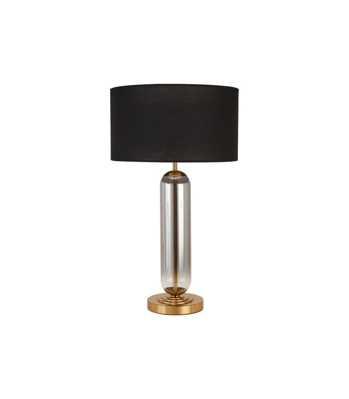 Clarkson Tubular Table Lamp 1 Light E27 Brass Gold/Smoke Fade Glass/Black 40cm Linen Shade-4