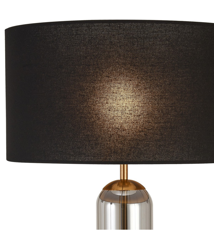 Clarkson Tubular Table Lamp 1 Light E27 Brass Gold/Smoke Fade Glass/Black 40cm Linen Shade-5