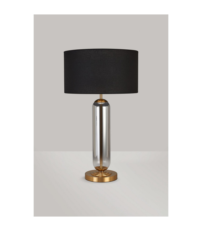 Clarkson Tubular Table Lamp 1 Light E27 Brass Gold/Smoke Fade Glass/Black 40cm Linen Shade-7