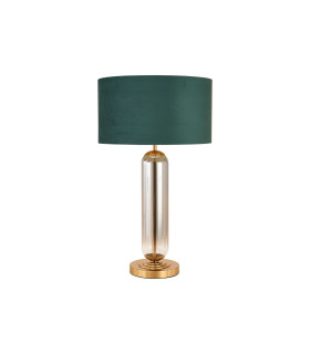Clarkson Tubular Table Lamp 1 Light E27 Brass Gold/Smoke Fade Glass/Forest Green 40cm Velvet Shade-1