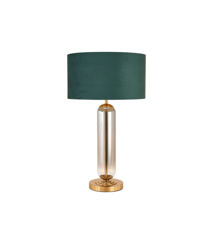 Clarkson Tubular Table Lamp 1 Light E27 Brass Gold/Smoke Fade Glass/Forest Green 40cm Velvet Shade-1