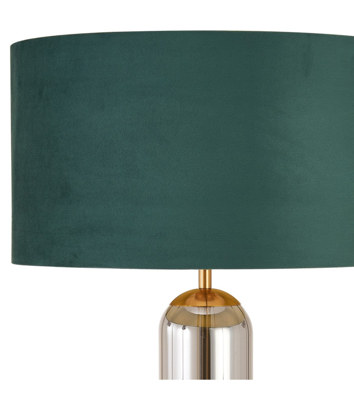 Clarkson Tubular Table Lamp 1 Light E27 Brass Gold/Smoke Fade Glass/Forest Green 40cm Velvet Shade-5