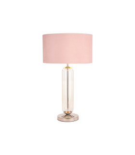 Clarkson Tubular Table Lamp 1 Light E27 Polished Nickel/Clear Glass/Blush Pink/Prosecco 40cm Velvet Shade-1