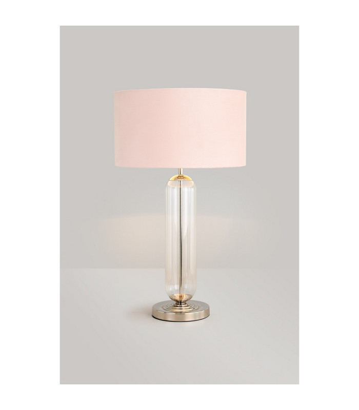Clarkson Tubular Table Lamp 1 Light E27 Polished Nickel/Clear Glass/Blush Pink/Prosecco 40cm Velvet Shade-3