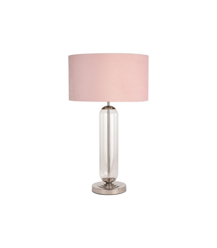 Clarkson Tubular Table Lamp 1 Light E27 Polished Nickel/Clear Glass/Blush Pink/Prosecco 40cm Velvet Shade-4