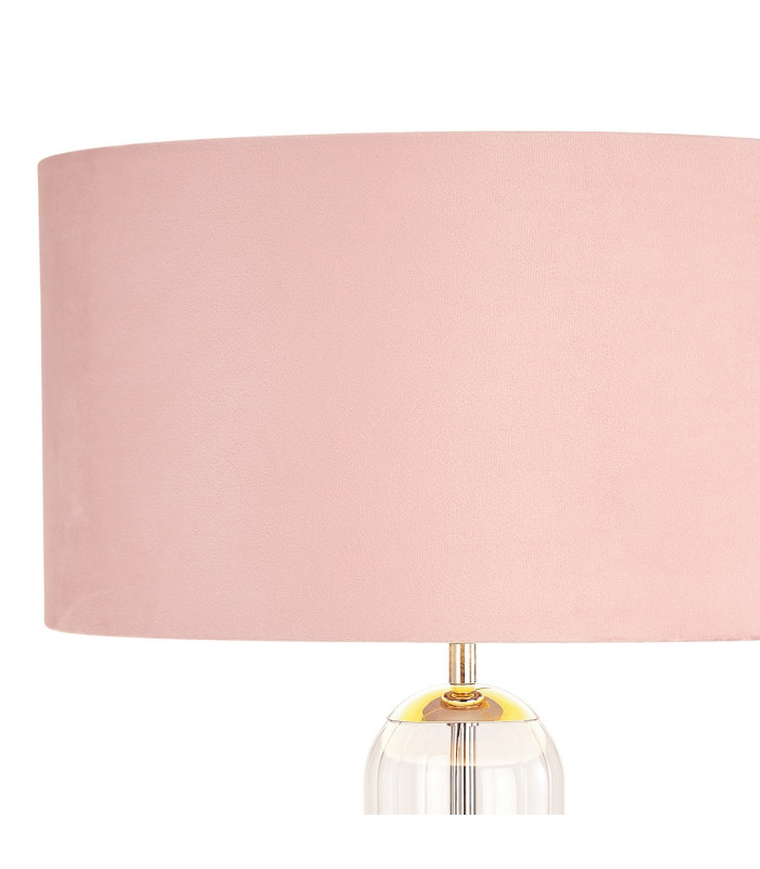 Clarkson Tubular Table Lamp 1 Light E27 Polished Nickel/Clear Glass/Blush Pink/Prosecco 40cm Velvet Shade-5