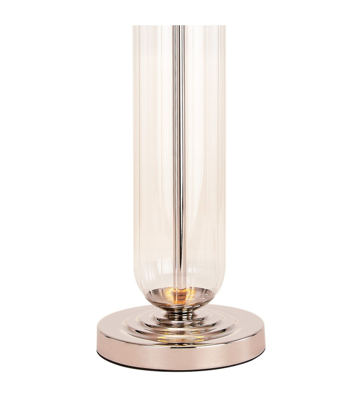 Clarkson Tubular Table Lamp 1 Light E27 Polished Nickel/Clear Glass/Blush Pink/Prosecco 40cm Velvet Shade-6