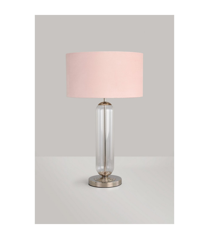 Clarkson Tubular Table Lamp 1 Light E27 Polished Nickel/Clear Glass/Blush Pink/Prosecco 40cm Velvet Shade-7