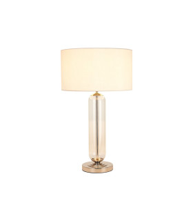 Clarkson Tubular Table Lamp 1 Light E27 Polished Nickel/Clear Glass/Ivory 40cm Faux Silk Shade-1