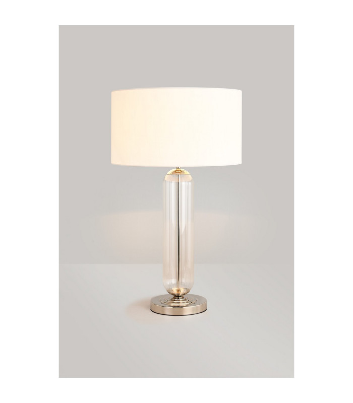 Clarkson Tubular Table Lamp 1 Light E27 Polished Nickel/Clear Glass/Ivory 40cm Faux Silk Shade-3