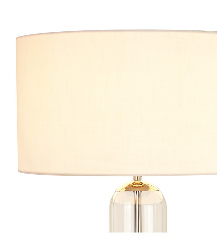 Clarkson Tubular Table Lamp 1 Light E27 Polished Nickel/Clear Glass/Ivory 40cm Faux Silk Shade-5
