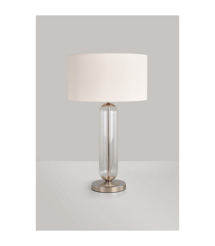 Clarkson Tubular Table Lamp 1 Light E27 Polished Nickel/Clear Glass/Ivory 40cm Faux Silk Shade-7
