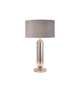 Clarkson Tubular Table Lamp 1 Light E27 Polished Nickel/Smoke Fade Glass/Light Grey 40cm Velvet Shade-1