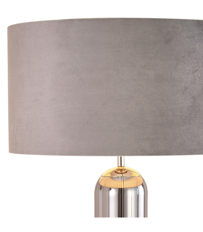 Clarkson Tubular Table Lamp 1 Light E27 Polished Nickel/Smoke Fade Glass/Light Grey 40cm Velvet Shade-5