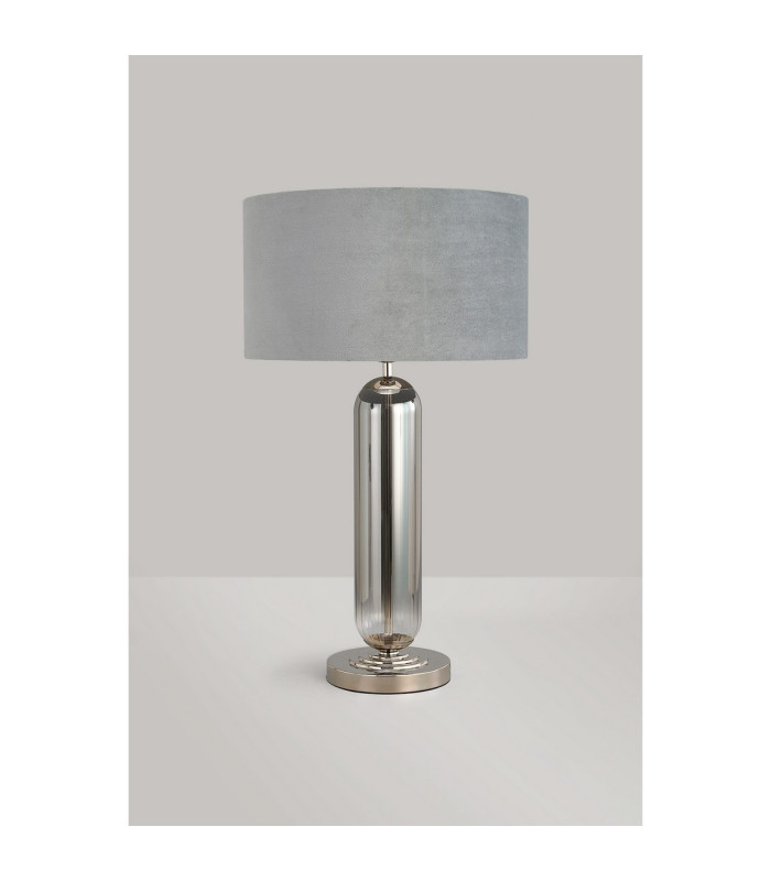 Clarkson Tubular Table Lamp 1 Light E27 Polished Nickel/Smoke Fade Glass/Light Grey 40cm Velvet Shade-7