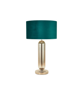 Clarkson Tubular Table Lamp 1 Light E27 Polished Nickel/Smoke Fade Glass/Teal 40cm Velvet Shade-1