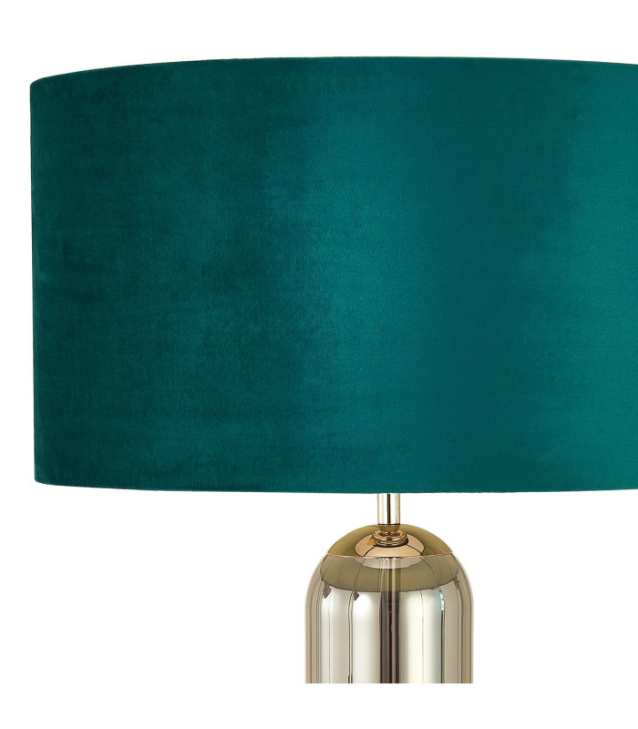 Clarkson Tubular Table Lamp 1 Light E27 Polished Nickel/Smoke Fade Glass/Teal 40cm Velvet Shade-5