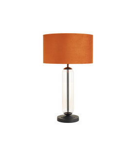 Clarkson Tubular Table Lamp 1 Light E27 Satin Black/Clear Glass/Burnt Orange/Copper 40cm Velvet Shade-1