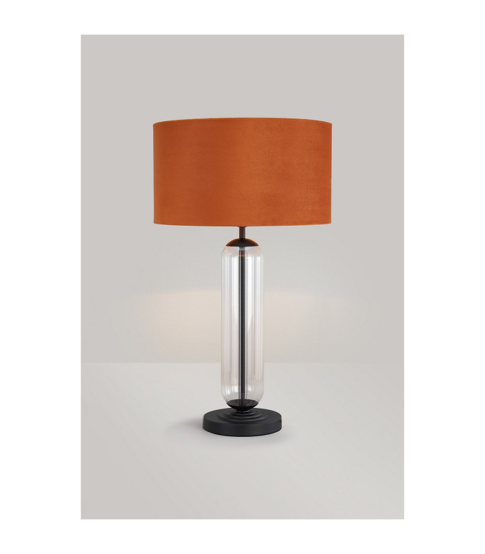 Clarkson Tubular Table Lamp 1 Light E27 Satin Black/Clear Glass/Burnt Orange/Copper 40cm Velvet Shade-3