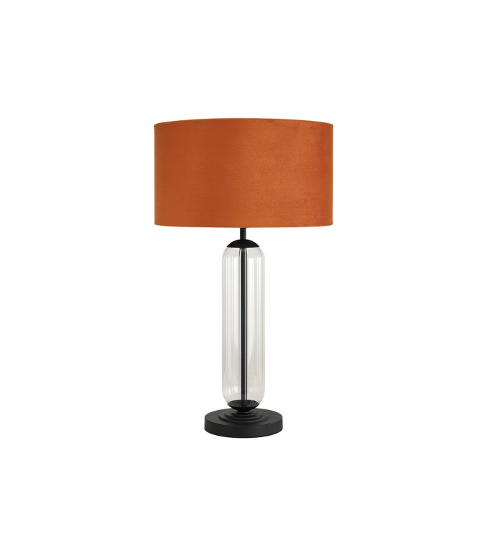 Clarkson Tubular Table Lamp 1 Light E27 Satin Black/Clear Glass/Burnt Orange/Copper 40cm Velvet Shade-4