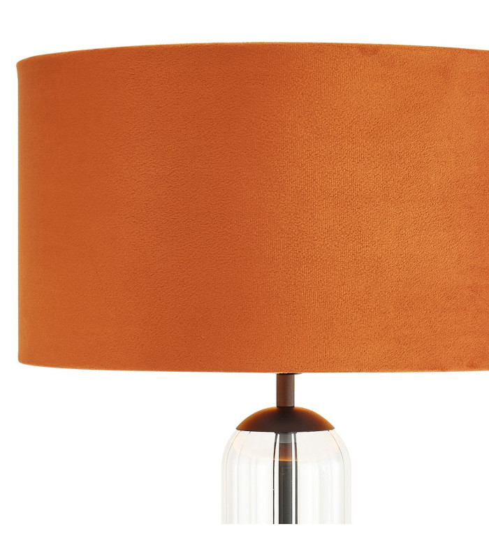 Clarkson Tubular Table Lamp 1 Light E27 Satin Black/Clear Glass/Burnt Orange/Copper 40cm Velvet Shade-5