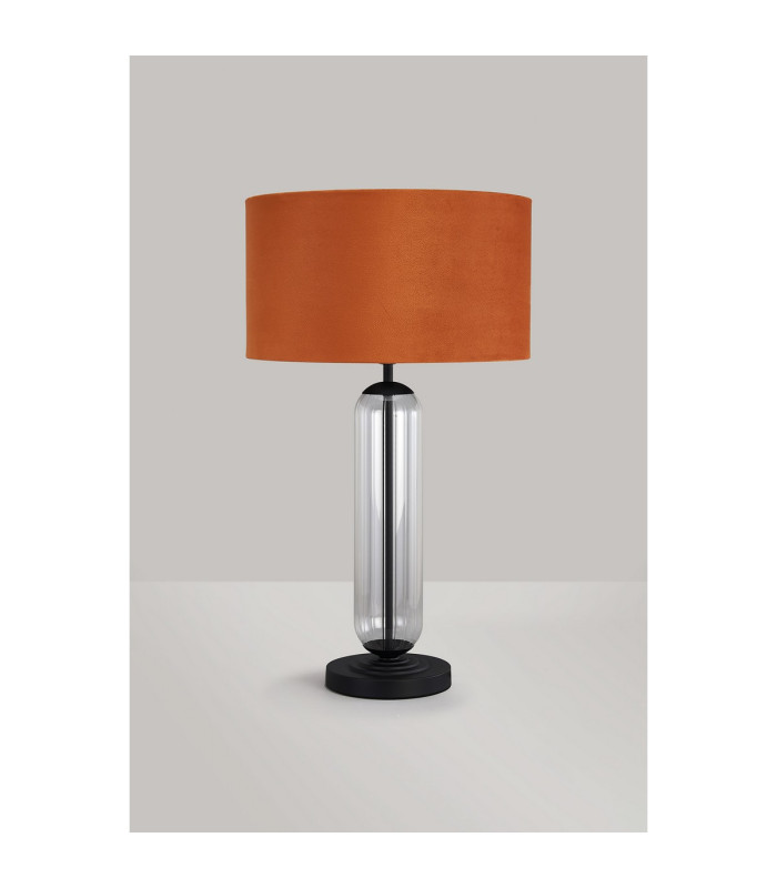 Clarkson Tubular Table Lamp 1 Light E27 Satin Black/Clear Glass/Burnt Orange/Copper 40cm Velvet Shade-7